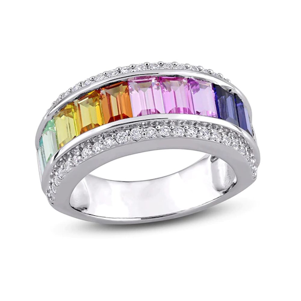 Multicolor Lab-Created Sapphire Ring Sterling Silver