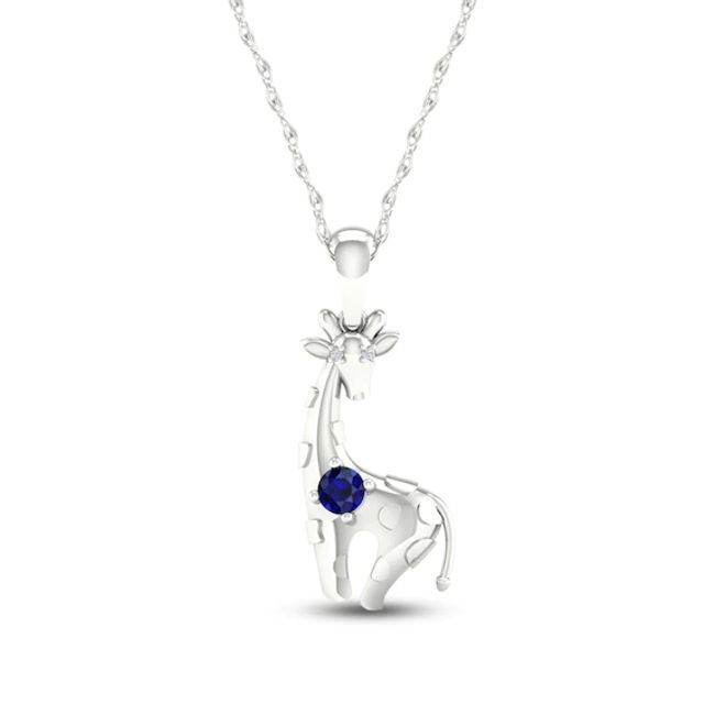 Blue Lab-Created Sapphire & Diamond Giraffe Necklace Sterling Silver 18"