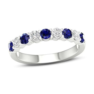 Blue Sapphire Ring 3/8 ct tw Diamonds 14K White Gold