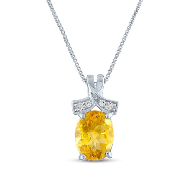 Citrine & White Lab-Created Sapphire Necklace Sterling Silver 18"