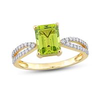 Peridot and Diamond Ring 1/5 ct tw Round-Cut 14K Yellow Gold