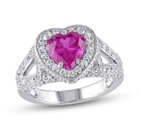 Lab-Created Ruby & White Lab-Created Sapphire Heart Ring Sterling Silver