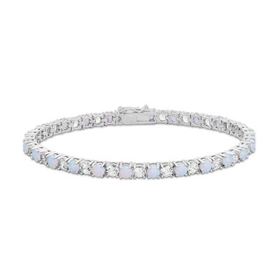 Lab-Created Opal & Lab-Created White Sapphire Bracelet Sterling Silver 7.5"