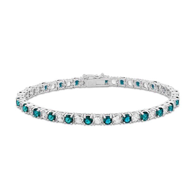 Lab-Created Emerald & White Lab-Created Sapphire Bracelet Sterling Silver 7.5"