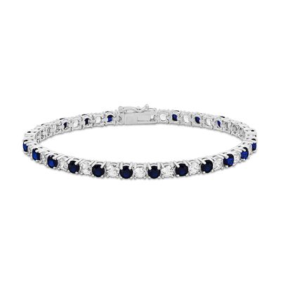 Blue & White Lab-Created Sapphire Bracelet Sterling Silver 7.5"