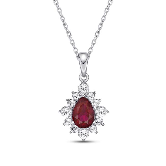 Lab-Created Ruby & White Lab-Created Sapphire Necklace Sterling Silver 18"