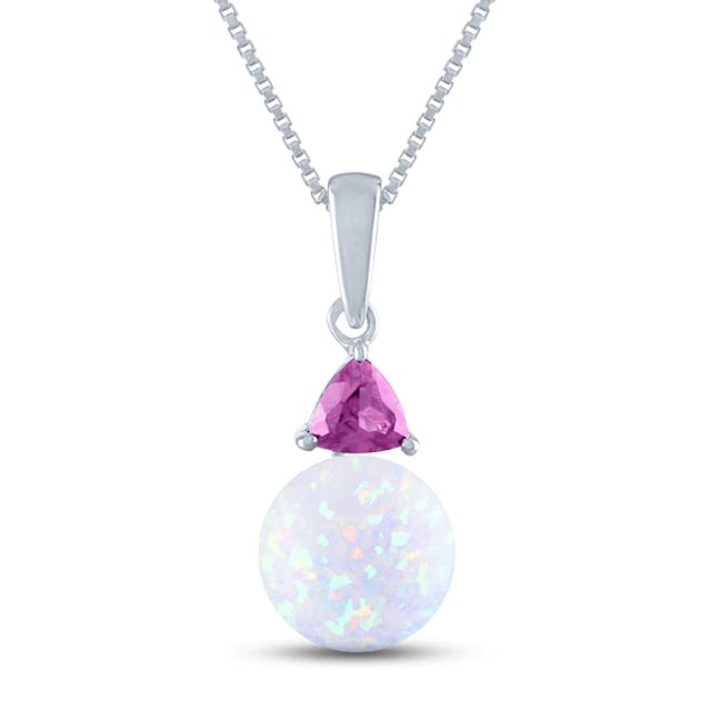 Lab-Created Opal & Pink Lab-Created Sapphire Necklace Sterling Silver 18"