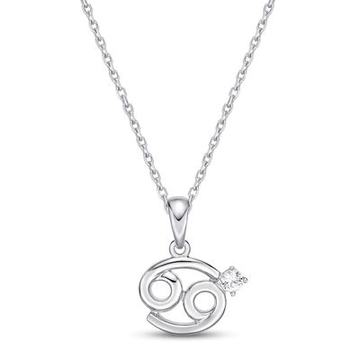 White Lab-Created Sapphire Cancer Zodiac Necklace Sterling Silver 18"