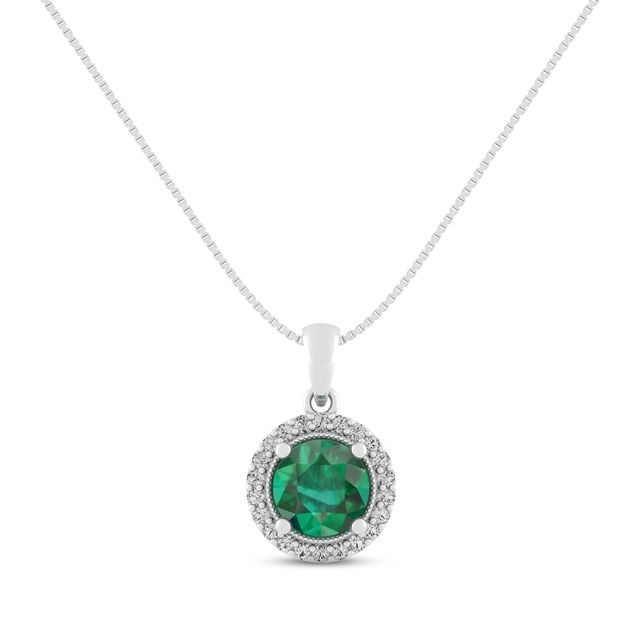 Lab-Created Emerald & White Lab-Created Sapphire Necklace Sterling Silver 18"