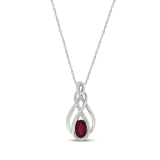 Lab-Created Oval-Cut Ruby & White Lab-Created Sapphire Necklace Sterling Silver 18"