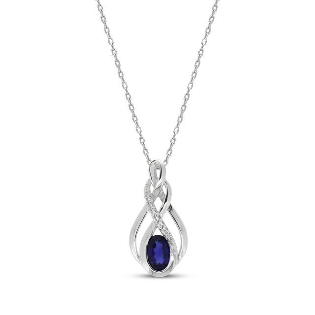 Blue & White Oval and Round-Cut Lab-Created Sapphire Necklace Sterling Silver 18"