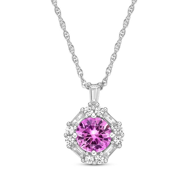 Round-Cut Pink & White Lab-Created Sapphire Necklace Sterling Silver 18"