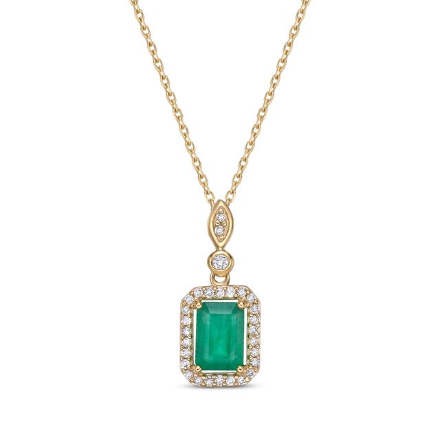 Emerald-Cut Emerald & Diamond Necklace 1/6 ct tw 10K Yellow Gold 18”