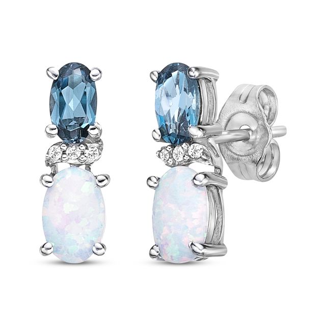 London Blue Topaz, Lab-Created Opal & White Lab-Created Sapphire Earrings Sterling Silver