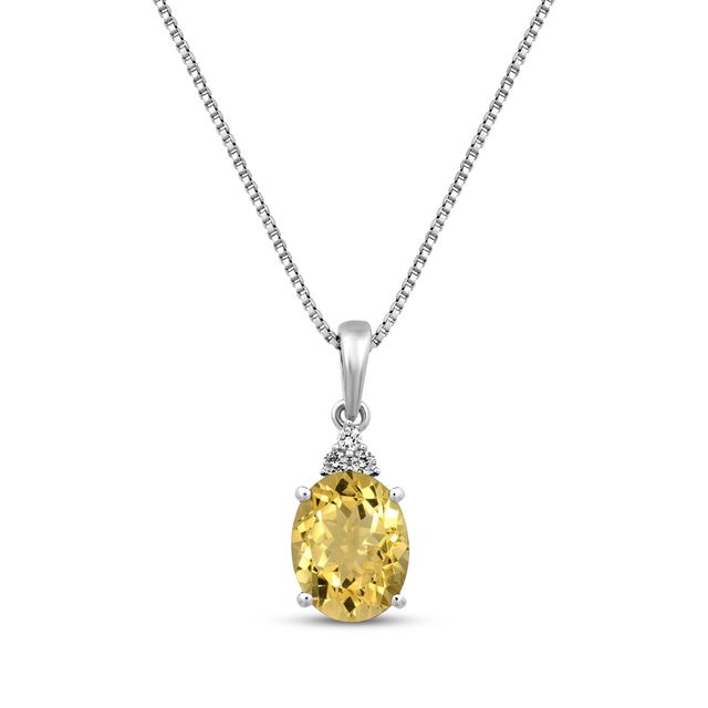 Oval-Cut Citrine & White Lab-Created Sapphire Drop Necklace Sterling Silver 18”