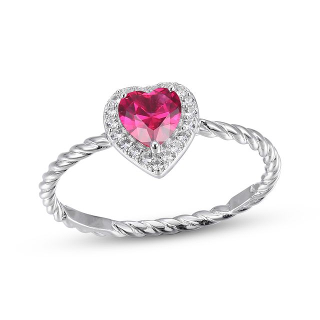 Lab-Created Sapphires Heart Ring Sterling Silver
