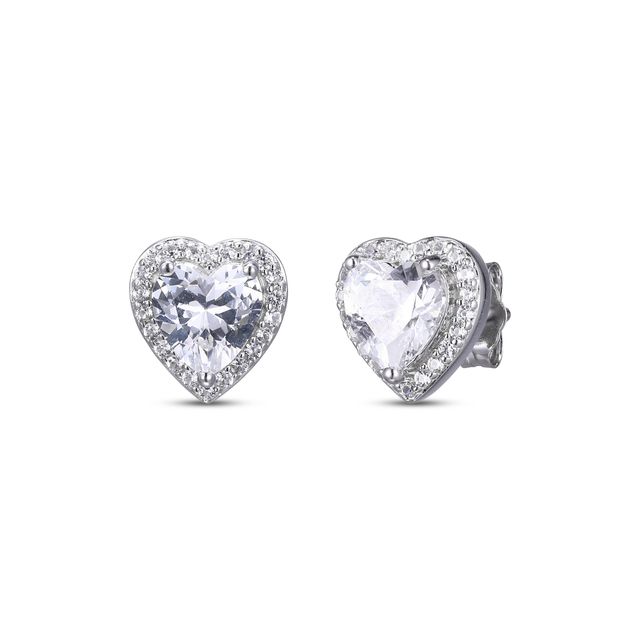 Heart-Shaped White Lab-Created Sapphire Stud Earrings Sterling Silver