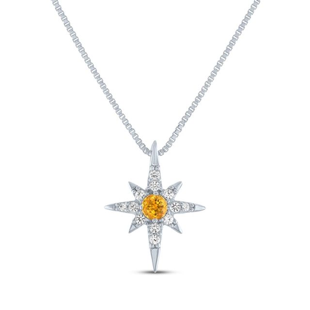 Round-Cut Citrine & White Lab-Created Sapphire North Star Necklace Sterling Silver 18"