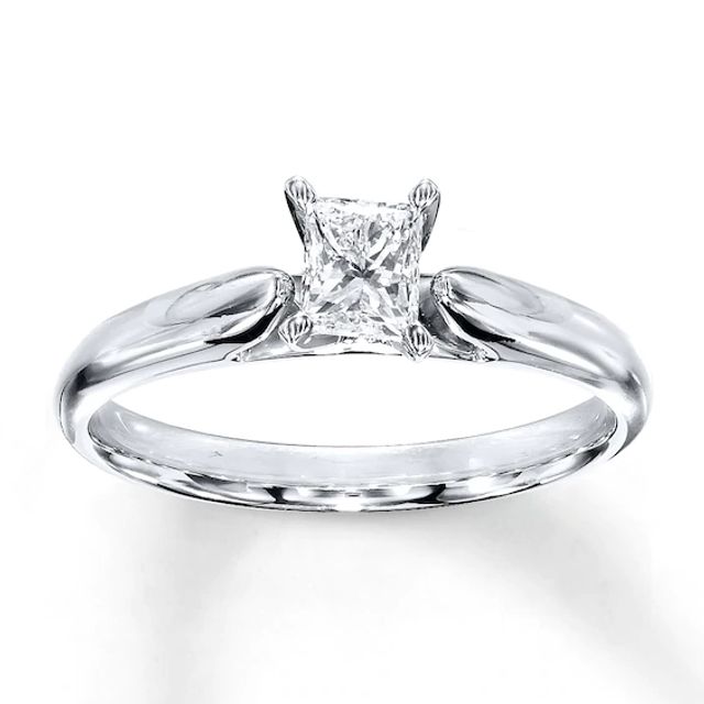 Diamond Solitaire Ring 1/2 carat Princess-cut 14K White Gold (K/I2)