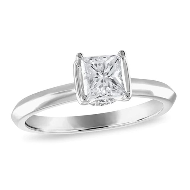 Diamond Solitaire Engagement Ring 1 ct tw Princess & Round 14K White Gold (I/I2)