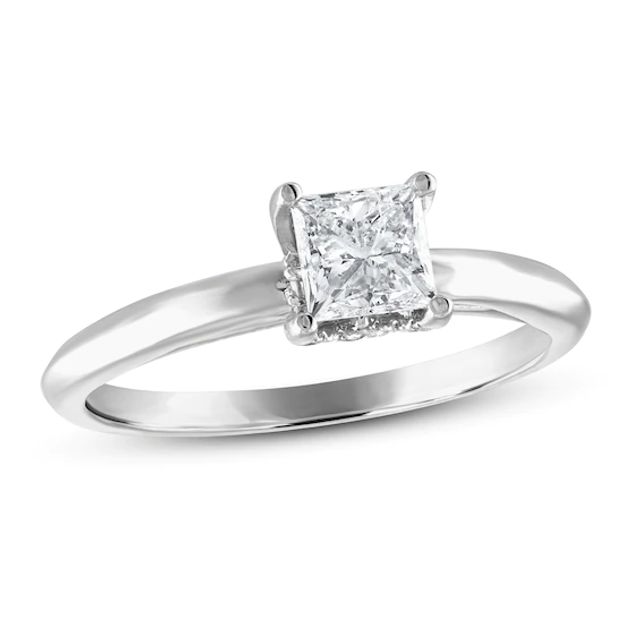 Diamond Solitaire Engagement Ring 3/4 ct tw Princess & Round 14K White Gold (I/I2)