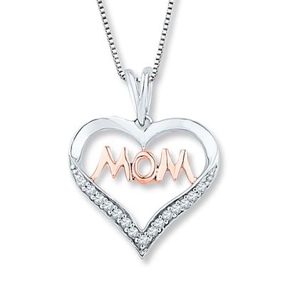 Mom Heart Necklace 1/10 ct tw Diamonds Sterling Silver/10K Gold