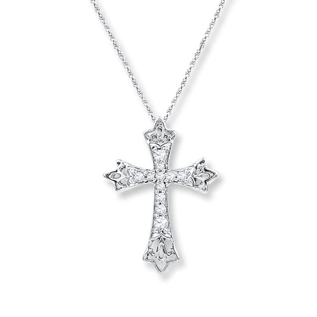 Diamond Cross Necklace 1/5 ct tw Round-cut 10K White Gold 18"