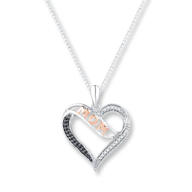 Mom Heart Necklace 1/8 ct tw Diamonds Sterling Silver & 10K Rose Gold 18"