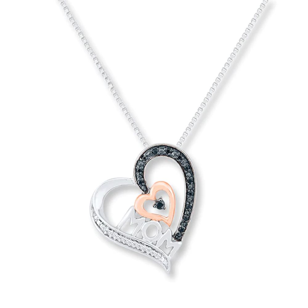 Mom Heart Necklace 1/15 ct tw Diamonds Sterling Silver & 10K Rose Gold 18"