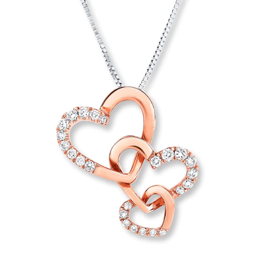 Diamond Double Heart Necklace 1/10 ct tw 10K Rose Gold 18