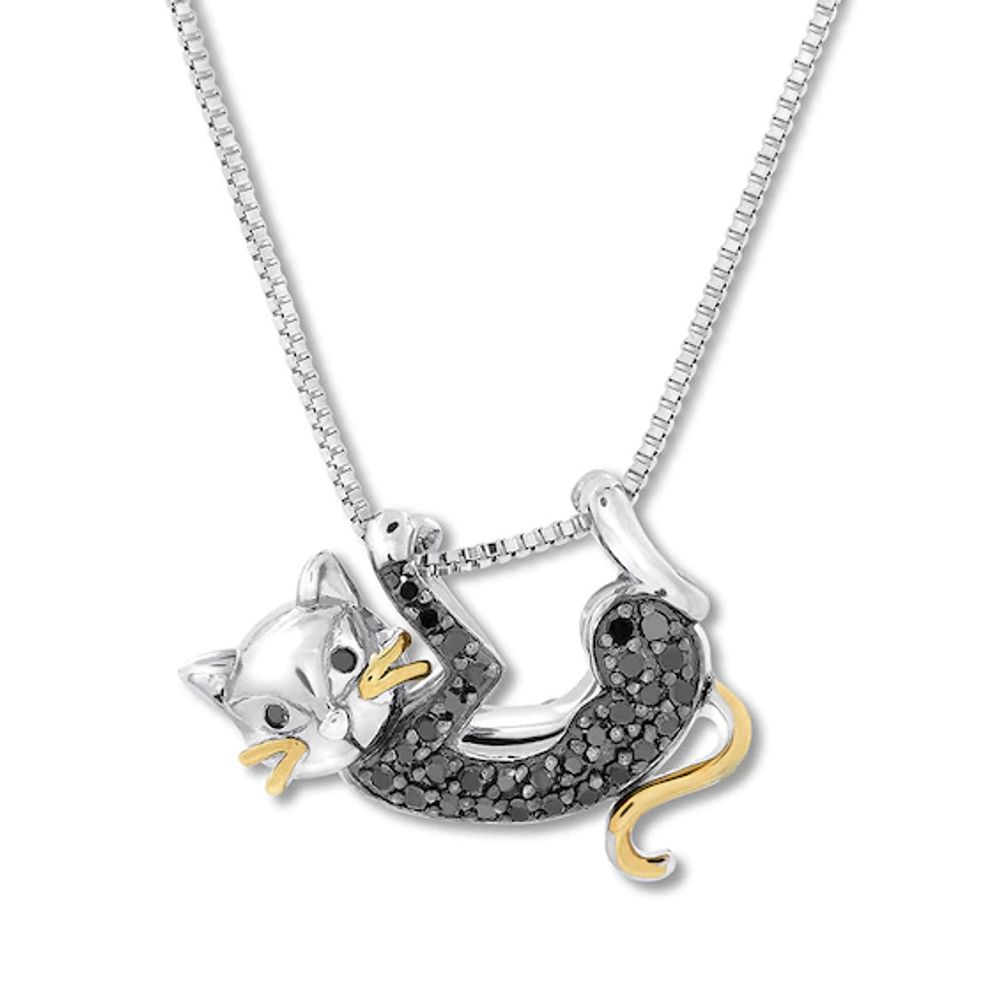 Womens Necklace: Black Frisky Kitty Diamond Pendant Necklace