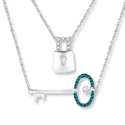 Lock & Key Necklace 1/15 ct tw Diamonds Sterling Silver 18.75"