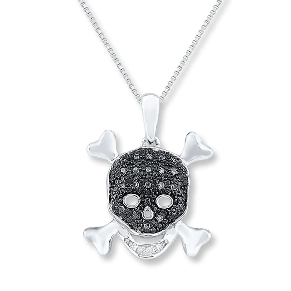 Skull & Crossbones Necklace 1/15 ct tw Diamonds Sterling Silver 18"