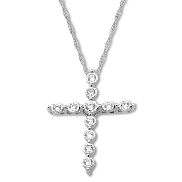 Diamond Cross Necklace 1/3 ct tw Round-cut 10K White Gold 18"