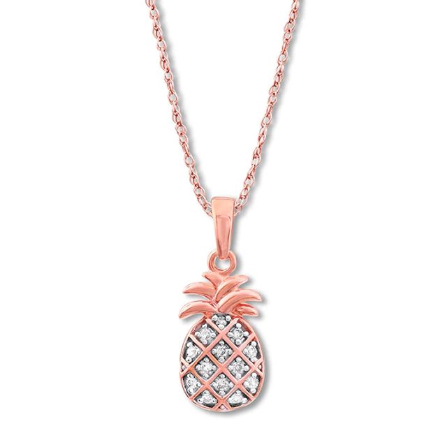 Diamond Pineapple Necklace 1/10 ct tw Round-cut 10K Rose Gold 18"