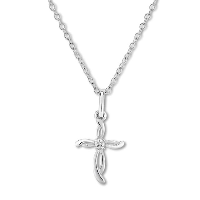 Diamond Cross Necklace Sterling Silver 18"