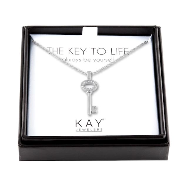 Key Necklace with Diamonds Sterling Silver