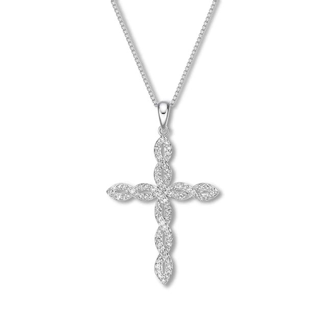 Diamond Cross Necklace 1/3 ct tw Round-cut 10K White Gold