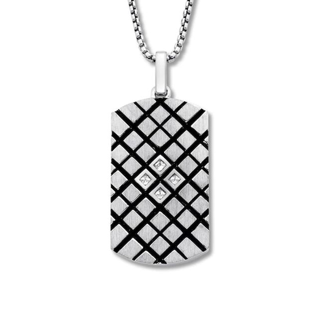 Men's Dog Tag Necklace 1/5 ct tw Diamonds Sterling Silver 18"