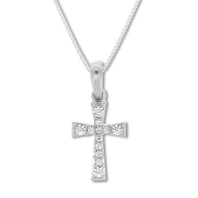 Diamond Cross Necklace 1/10 ct tw Round-cut 10K White Gold 18"