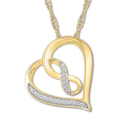 Heart Infinity Necklace with Diamonds 10K Yellow Gold 18"