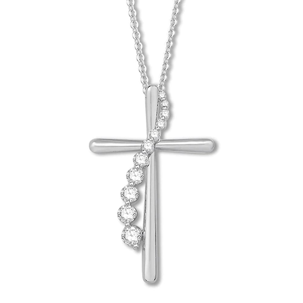 Diamond Cross Necklace 1/3 ct tw Round-cut 10K White Gold