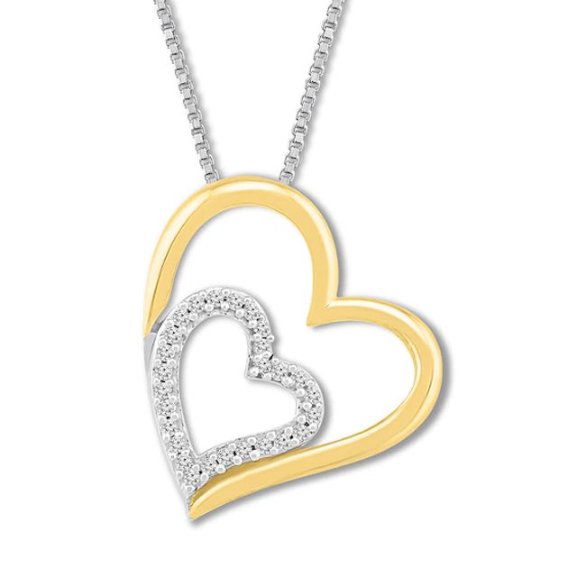 Diamond Heart Necklace 1/15 ct tw Sterling Silver & 10K Yellow Gold