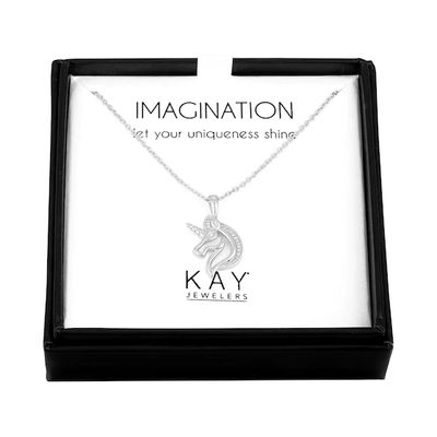 Unicorn Necklace with Diamonds Sterling Silver