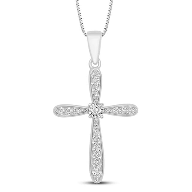 Diamond Cross Necklace 1/8 ct tw 10K White Gold 18"