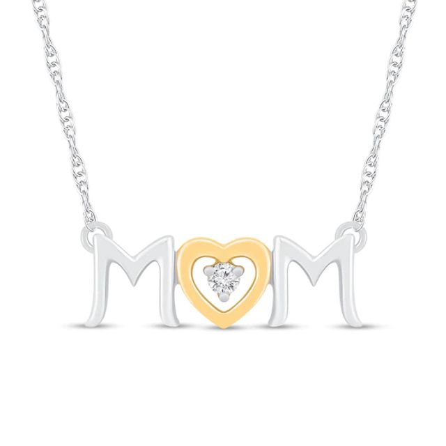 Mom Necklace Diamond Accent 10K Yellow Gold & Sterling Silver 18"