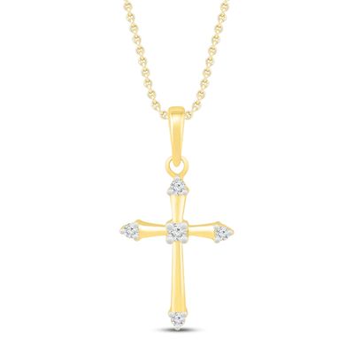 Diamond Cross Necklace 1/20 ct tw 10K Yellow Gold 19"