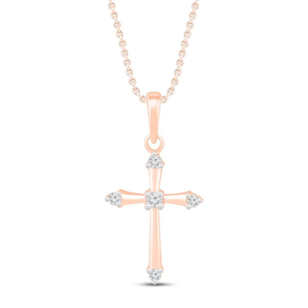 Diamond Cross Necklace 1/20 ct tw 10K Rose Gold 19"