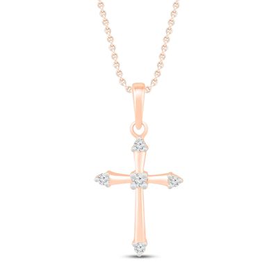 Diamond Cross Necklace 1/20 ct tw 10K Rose Gold 19"