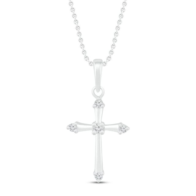 Diamond Cross Necklace 1/10 ct tw Round-cut 10K White Gold 18